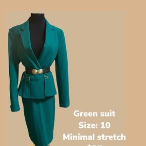 Green suit with peplum blazer and pencil skirt